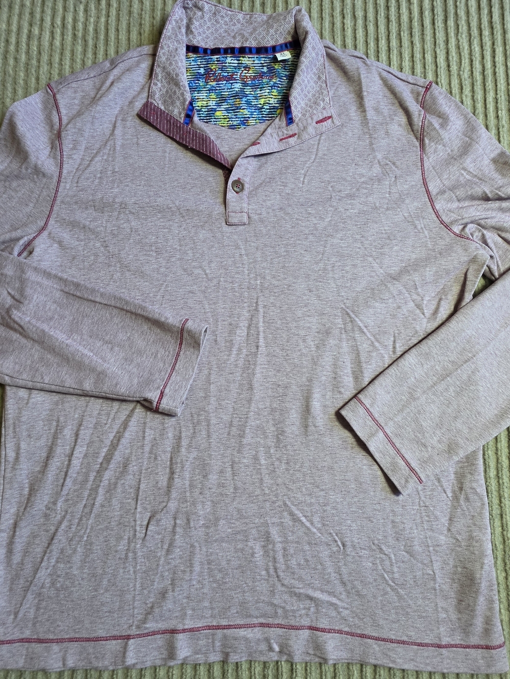 Robert Graham Leonard Henley Shirt Mens XL Berry Long Sleeve Pullover Classic